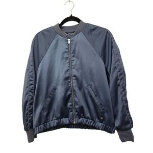 Abercrombie & Fitch Women's Satin Bomber Jacket Blue Size M
